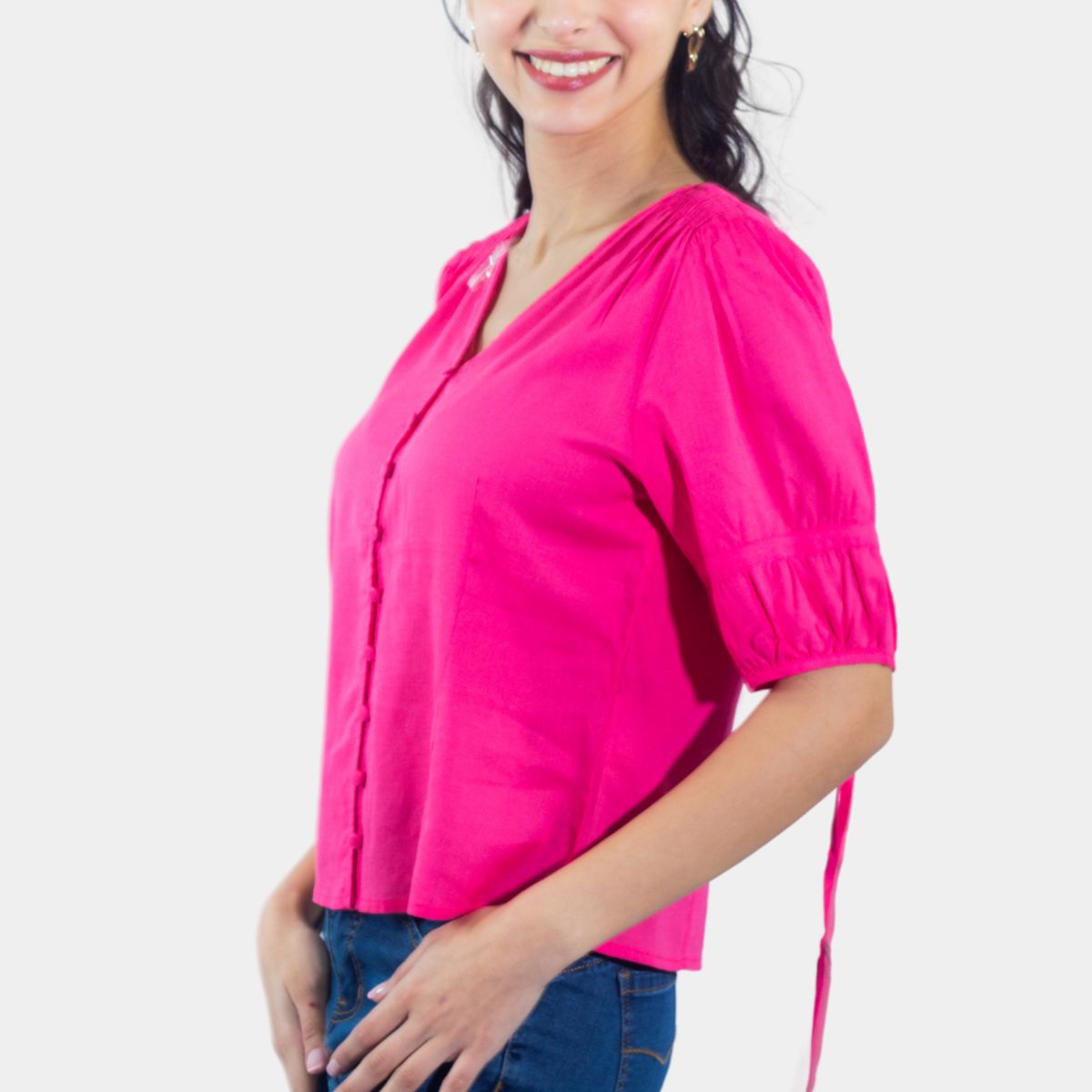 TENTATION - Blusa Abotonada Manga 34 Fucsia Tentation