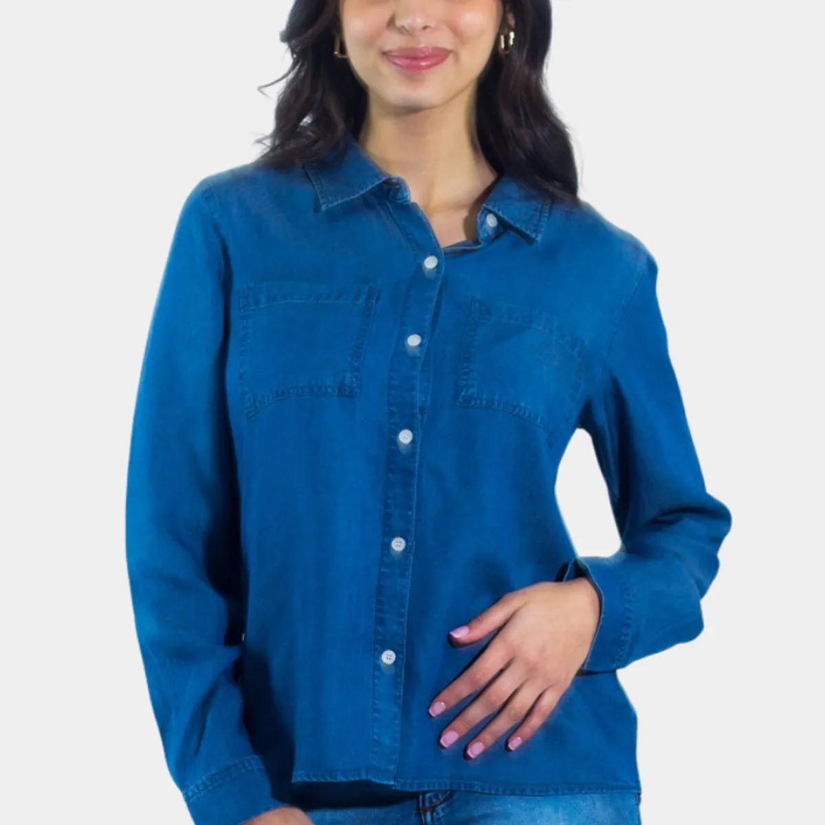 TENTATION - Blusa Tencel Azul Tentation