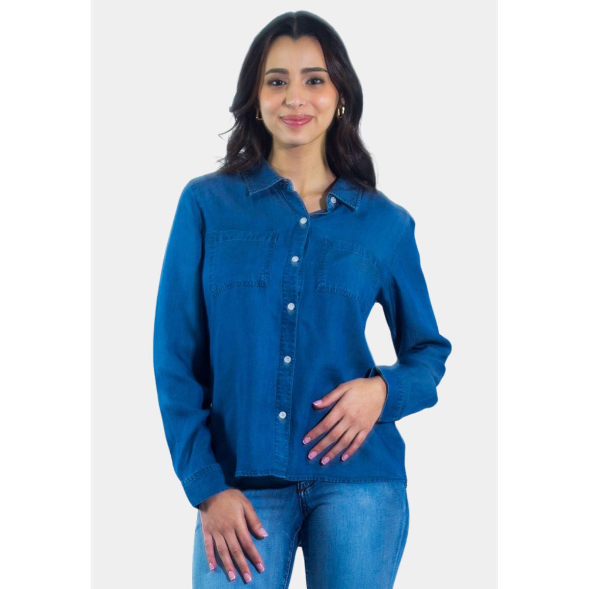 TENTATION - Blusa Tencel Azul Tentation