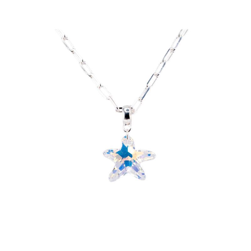 JOYAS MONTERO - Collar Chiara Silver Baño de Oro Blanco y Cristales Genuinos Aurora Boreal