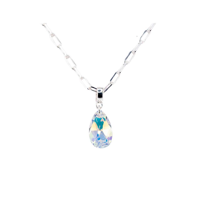 JOYAS MONTERO - Collar Chiara Silver Baño de Oro Blanco y Cristales Genuinos Aurora Boreal