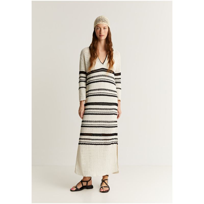 SCALPERS - Vestido Crochet Cuello Polo Blackwhite