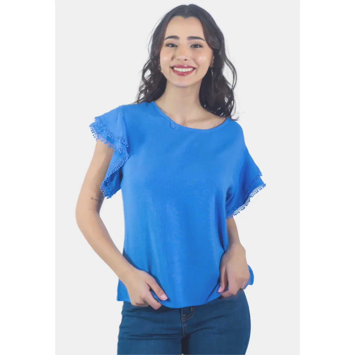 TENTATION - Bluson Broderie Manga Azul Tentation