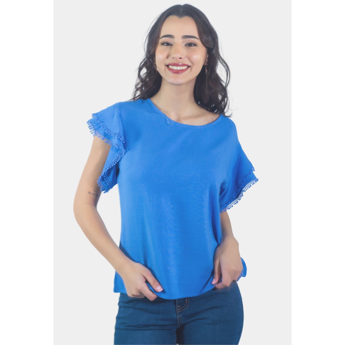 TENTATION - Bluson Broderie Manga Azul Tentation