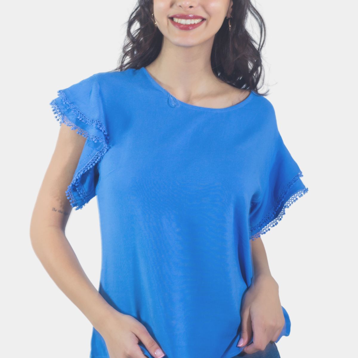 TENTATION - Bluson Broderie Manga Azul Tentation