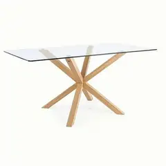 GENERICO - Mesa de vidrio Warm 160cm con patas Simil de Madera