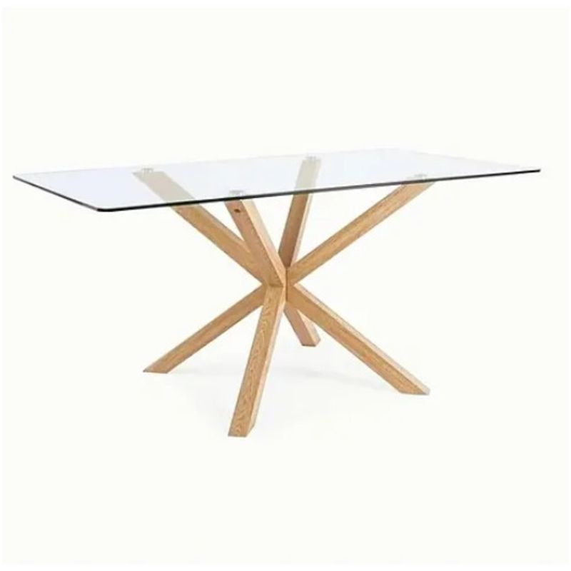 GENERICO - Mesa de vidrio Warm 140cm con patas Simil de Madera