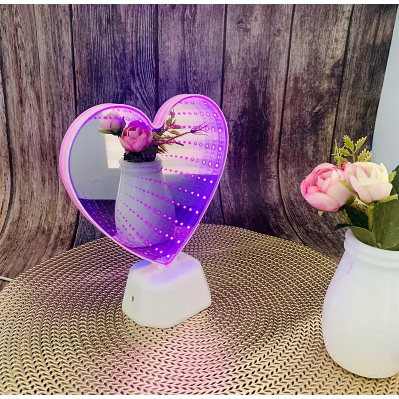 GENERICO - Lámpara Y Espejo De Corazón 3D Luz Led Infinito