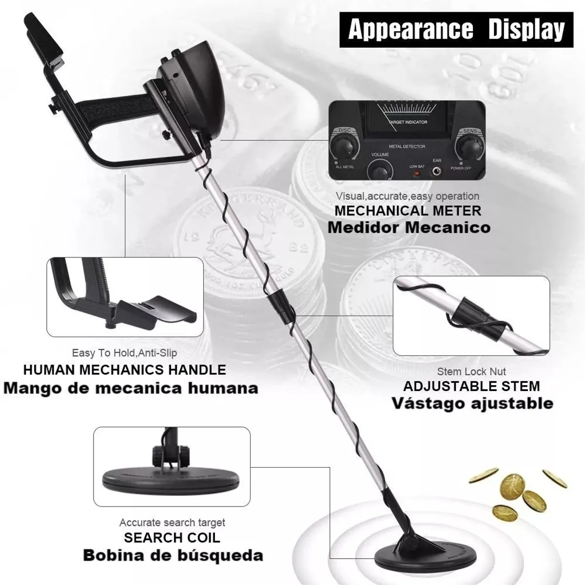 KUANGYE - Detector De Metales Subterráneo Oro Monedas Auricular Pala