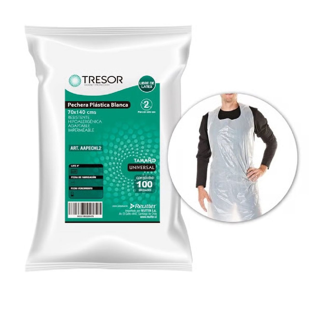 CRANBERRY - Pechera Desechable Sin Mangas 70x140cm Tresor 100 Unidades