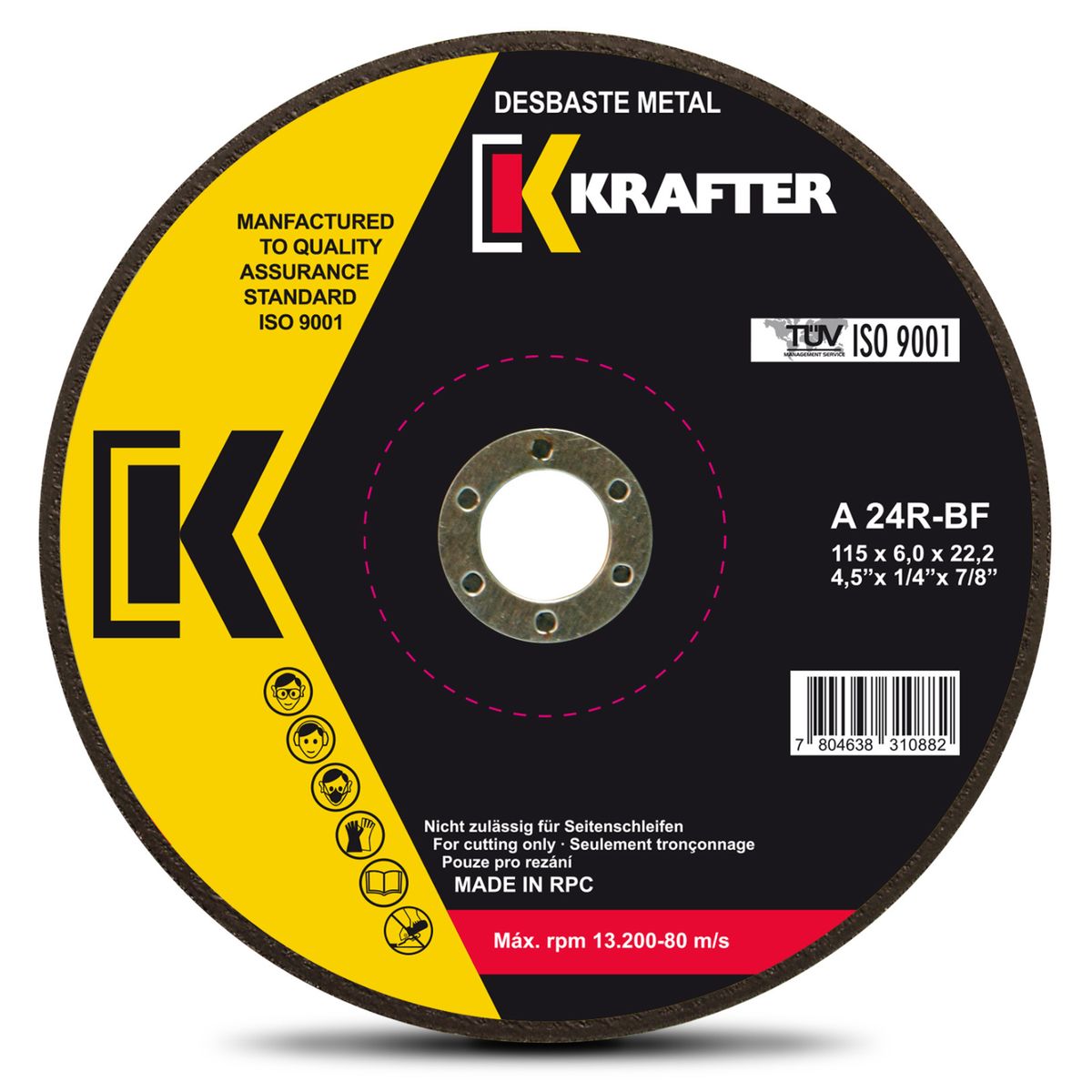 KRAFTER - Set 5 Discos De Desbaste Metal 4.5' 6 Mm