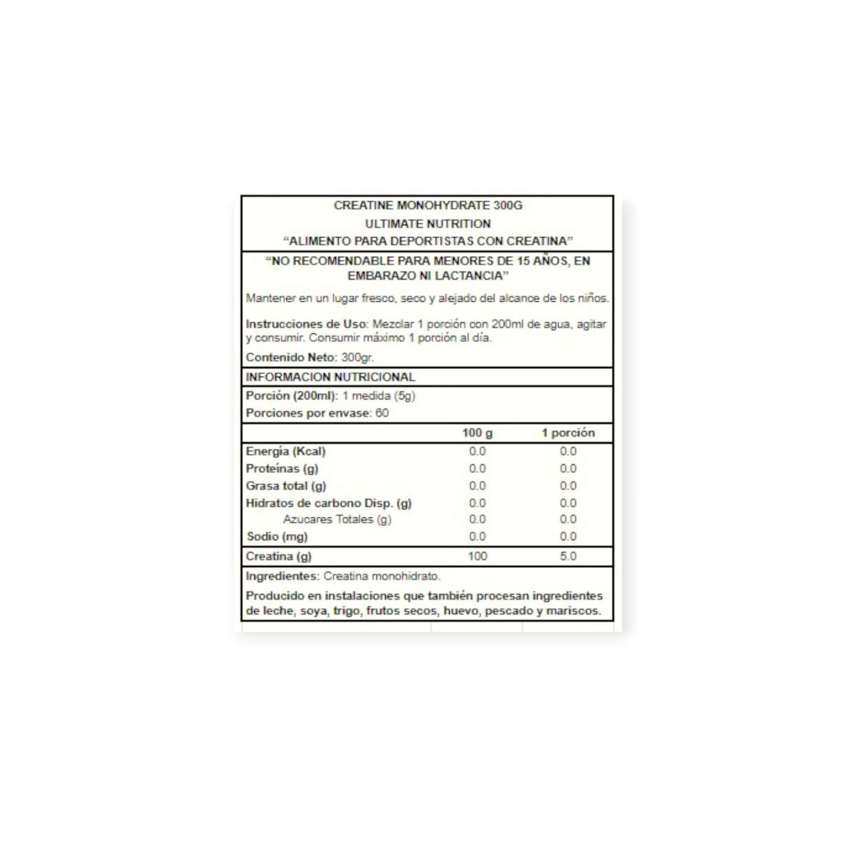 ULTIMATE NUTRITION - CREATINA MONOHIDRATADA 300GR 60 SERVICIOS - ULTIMATE NUTRITION