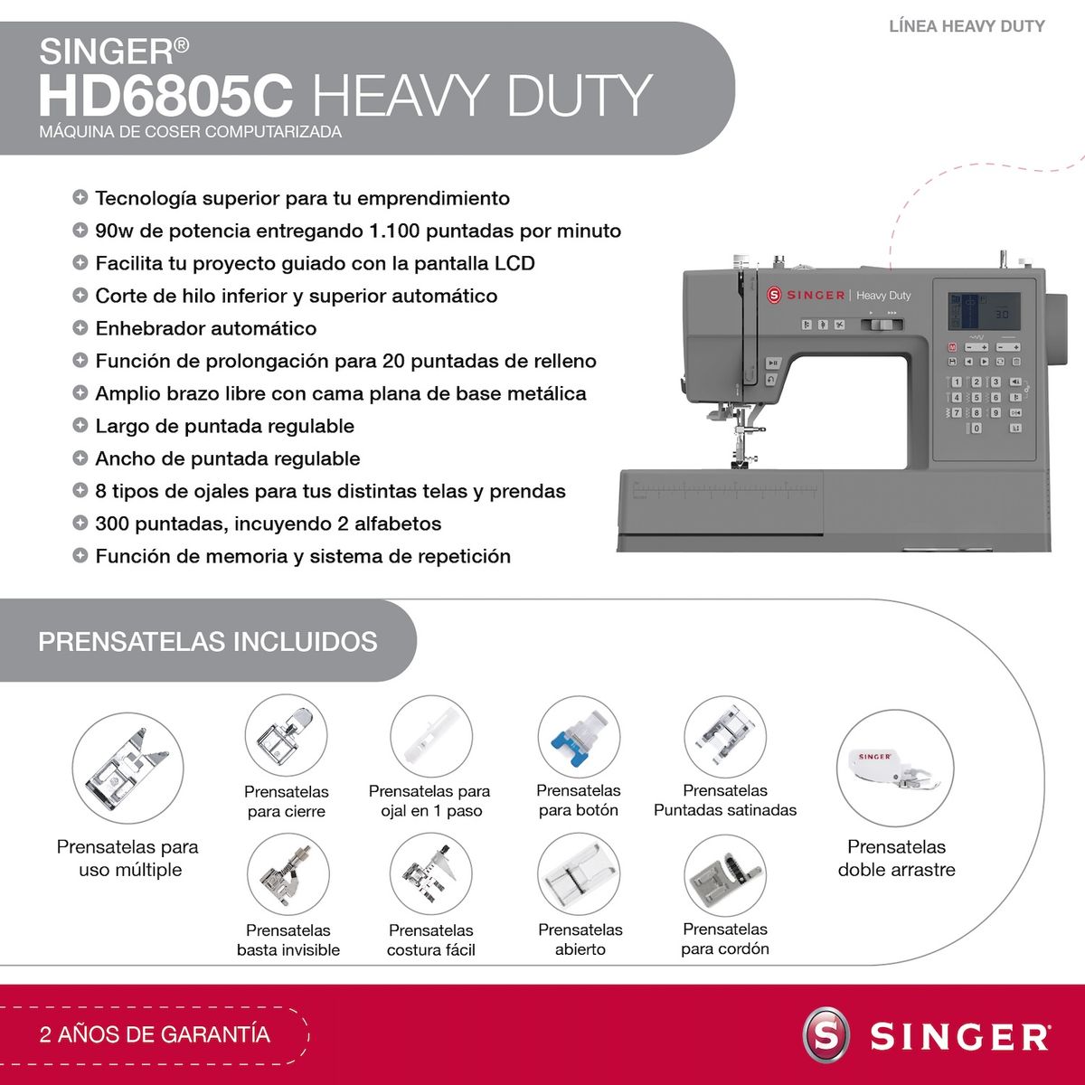 SINGER - Máquina De Coser Singer Heavy Duty HD6805C Computarizada