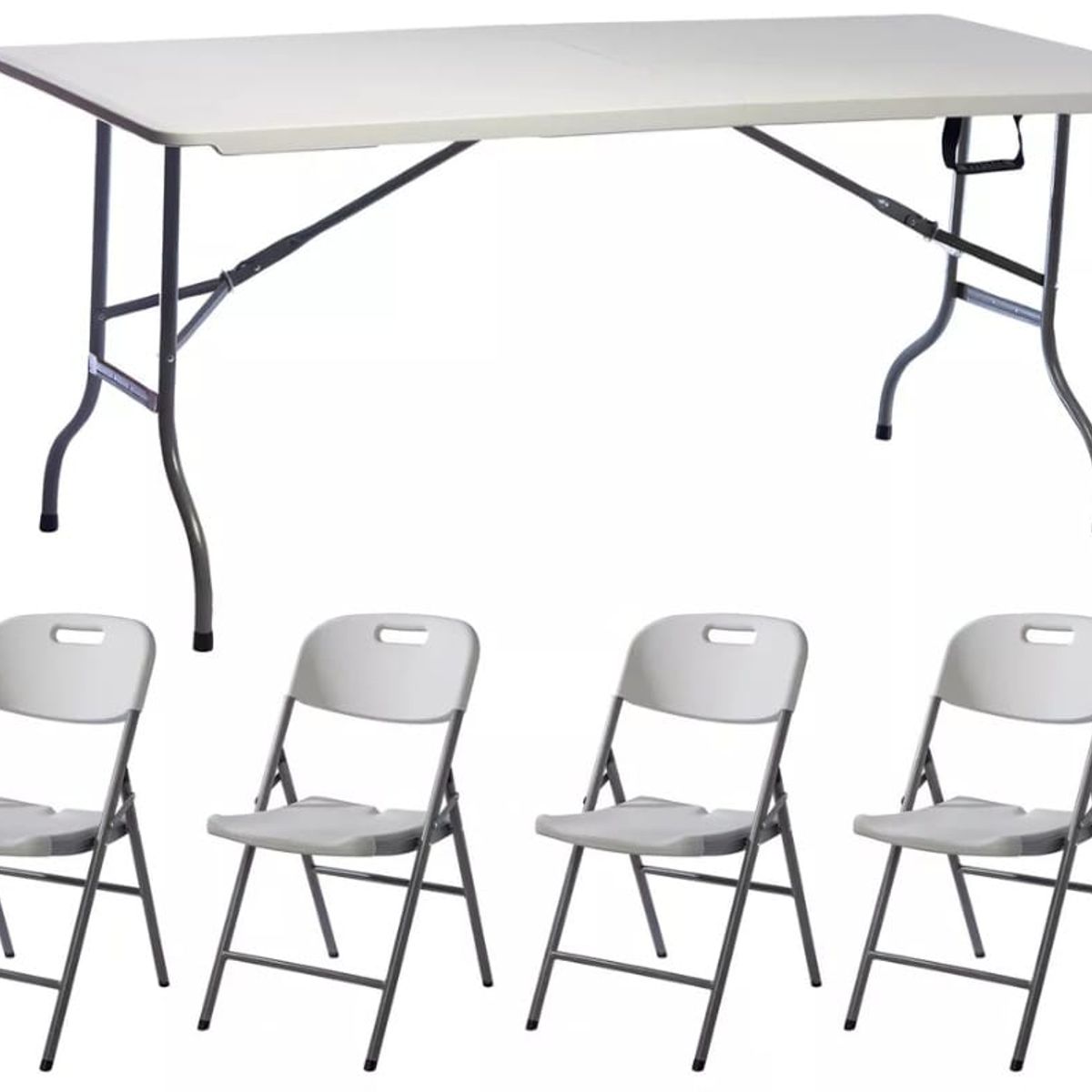 GENERICO - Mesa Valija Plegable 1,80mt + 4 Sillas JardínPlaya Blanco