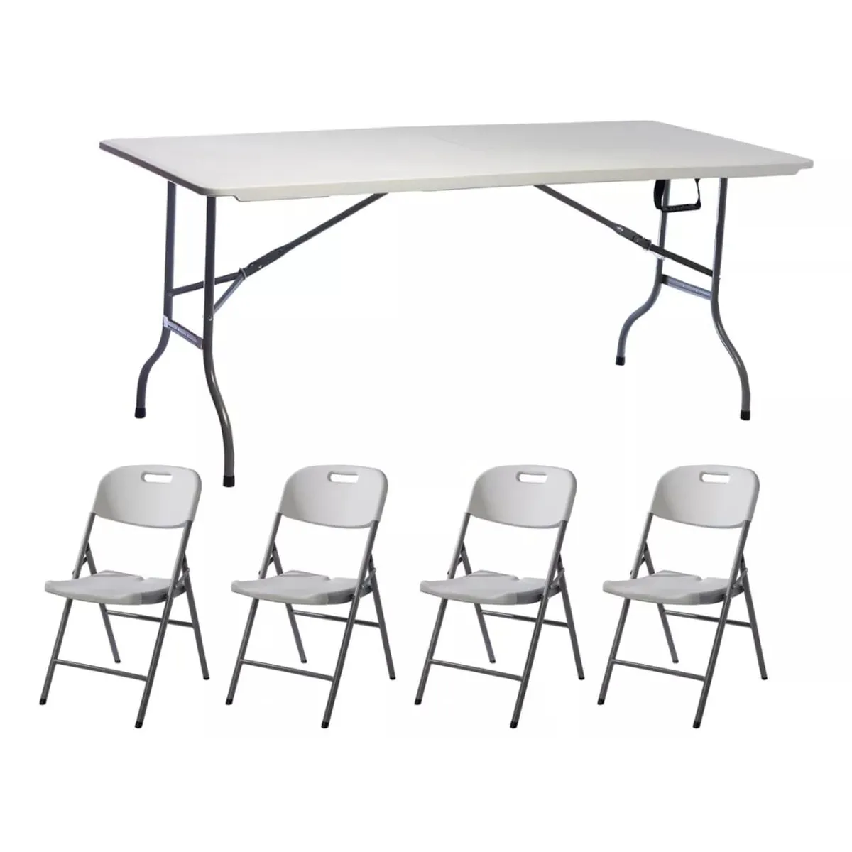 GENERICO - Mesa Valija Plegable 1,80mt + 4 Sillas JardínPlaya Blanco