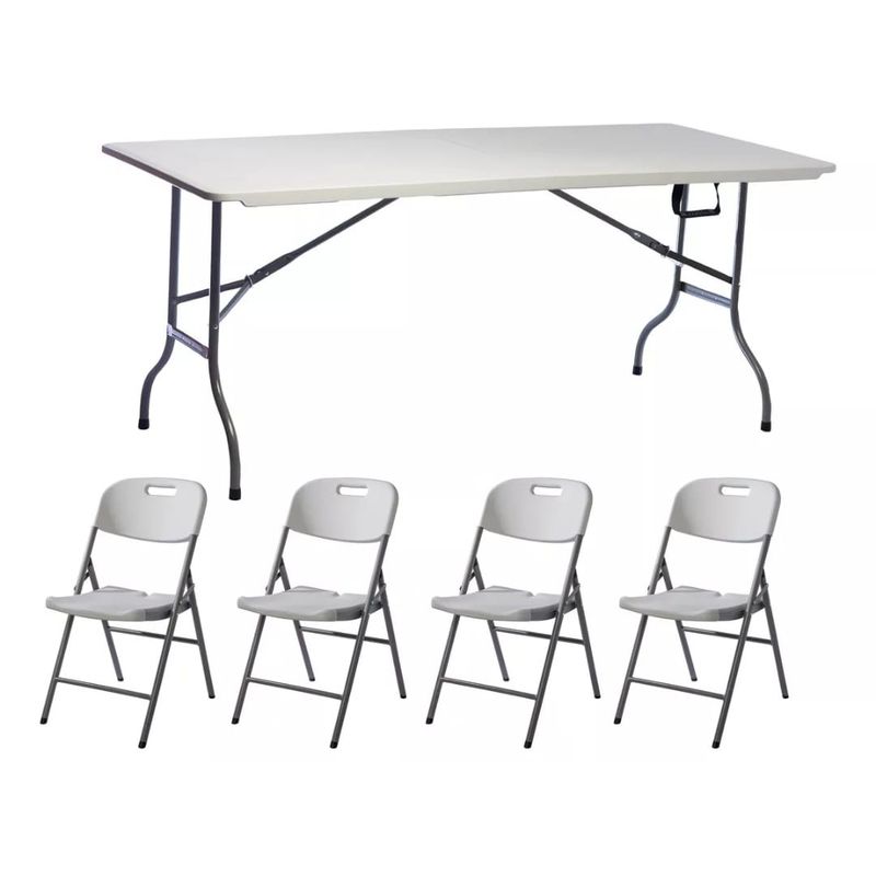 GENERICO - Mesa Valija Plegable 1,80mt + 4 Sillas JardínPlaya Blanco