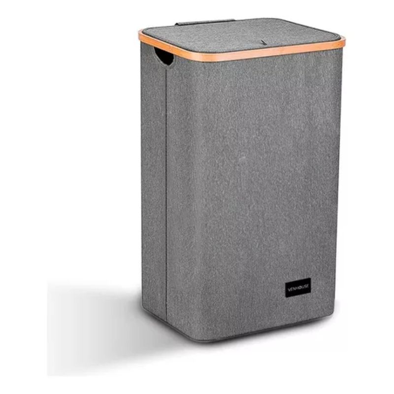 MOBOI - Canasto Cesta Ropa Sucia Plegable Borde Bambú 100l Gris