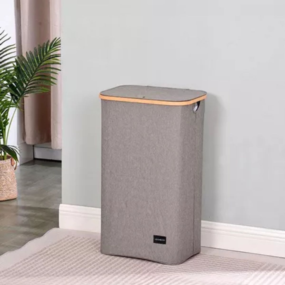 MOBOI - Canasto Cesta Ropa Sucia Plegable Borde Bambú 100l Gris