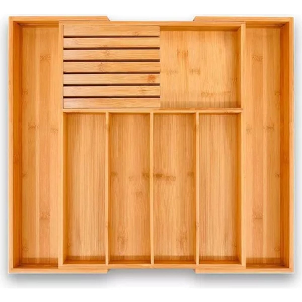 MOBOI - Organizador De Cubiertos Bambú Ajustable 7 Compartimientos