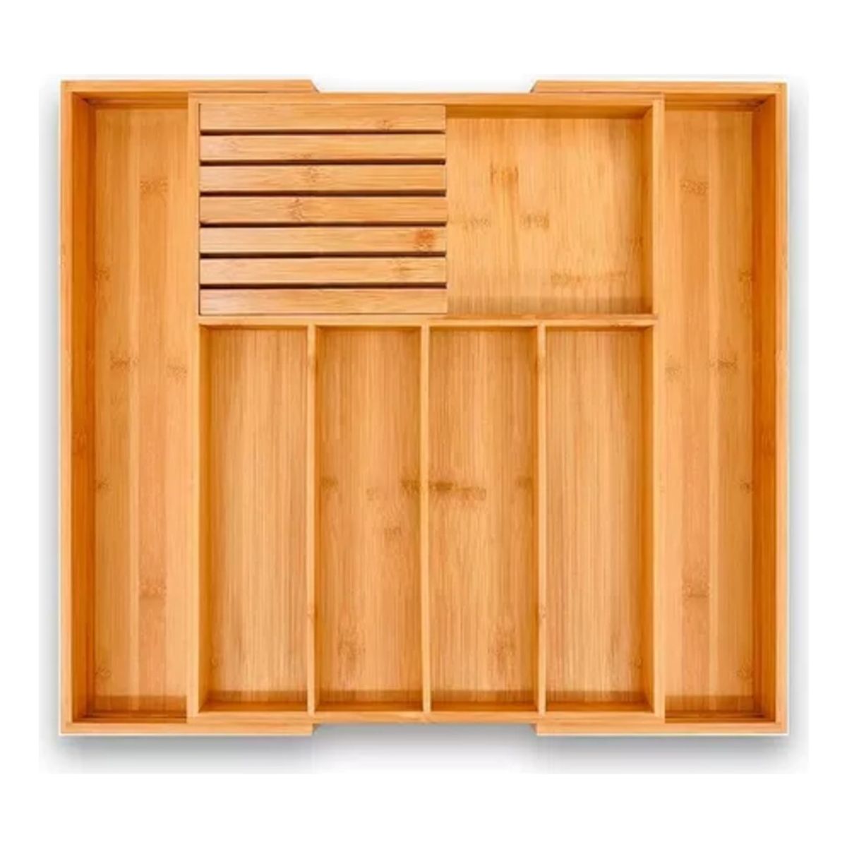 MOBOI - Organizador De Cubiertos Bambú Ajustable 7 Compartimientos