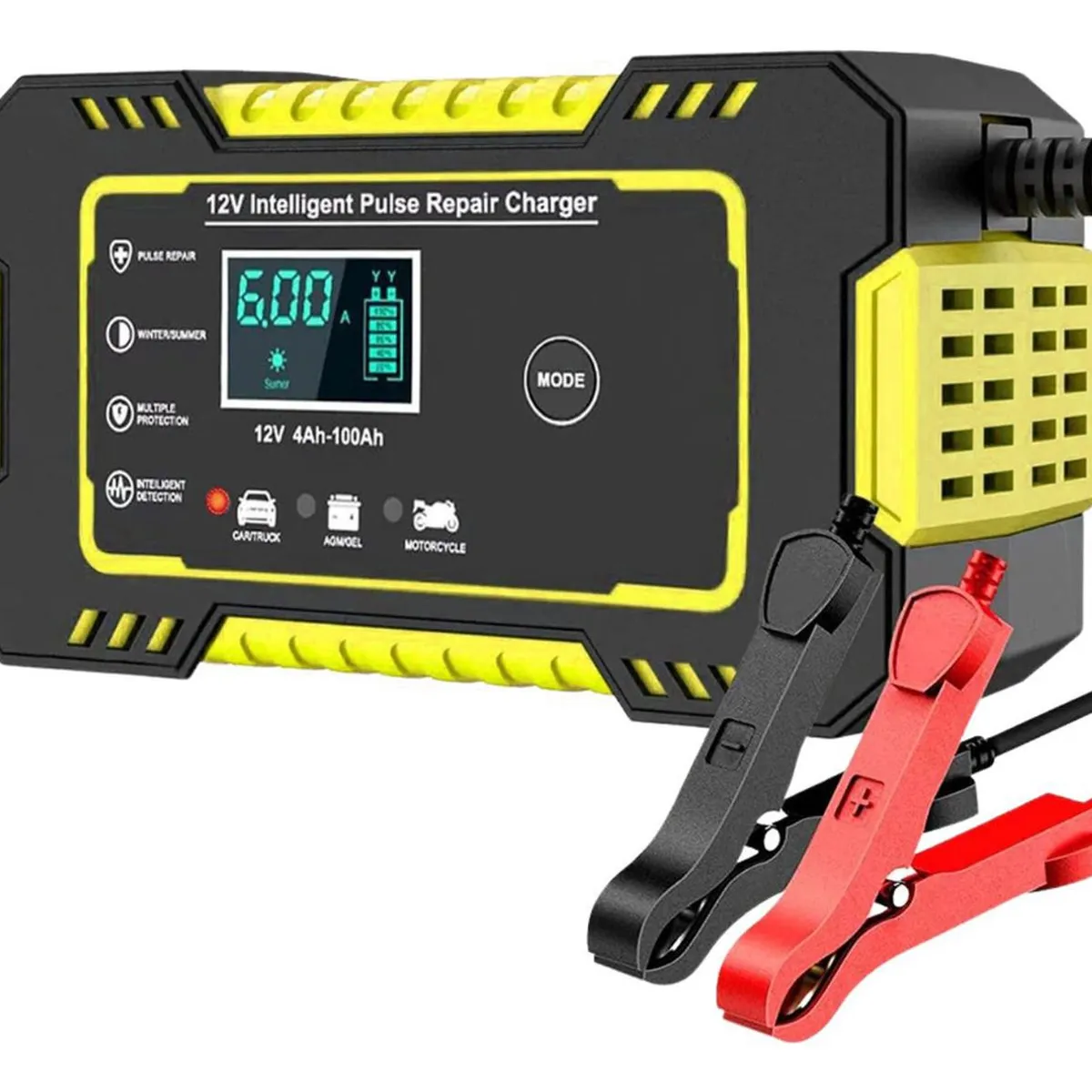 IMPORTCLICK - Cargador Batería Automóvil 6 AMP Monitor Carga Inteligente 12 V Amarillo