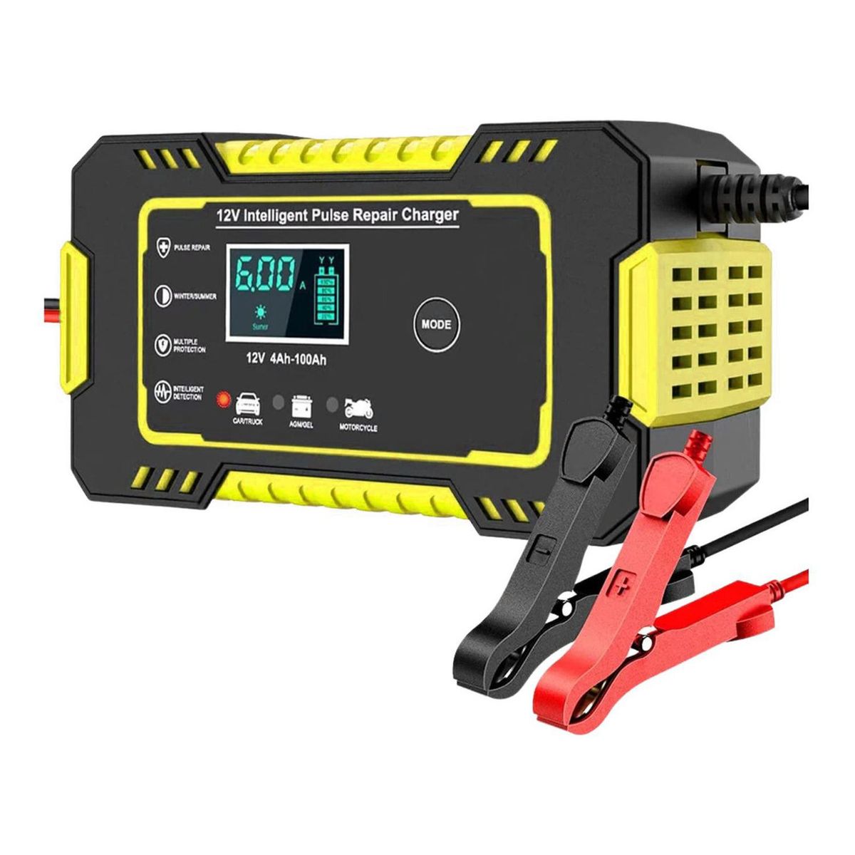 IMPORTCLICK - Cargador Batería Automóvil 6 AMP Monitor Carga Inteligente 12 V Amarillo