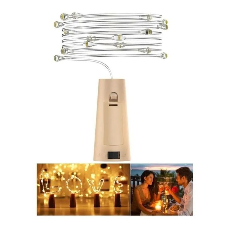 GENERICO - 10 Luz Corcho Hada Alambre Micro Led Boda Deco Blanco Calido