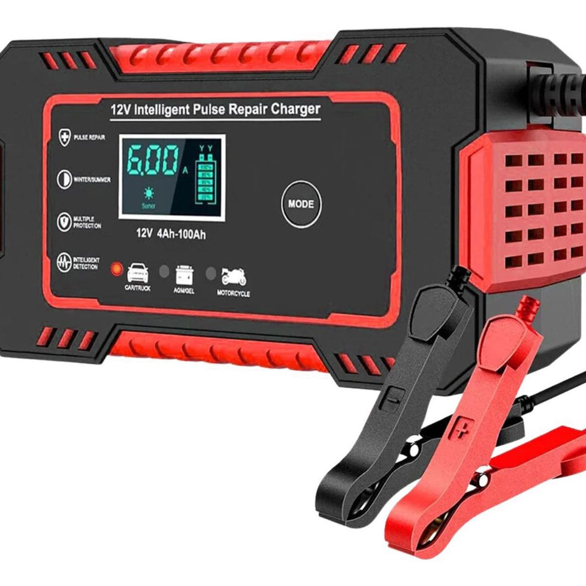 IMPORTCLICK - Cargador Batería Automóvil 6 AMP Monitor Carga Inteligente 12 V Rojo