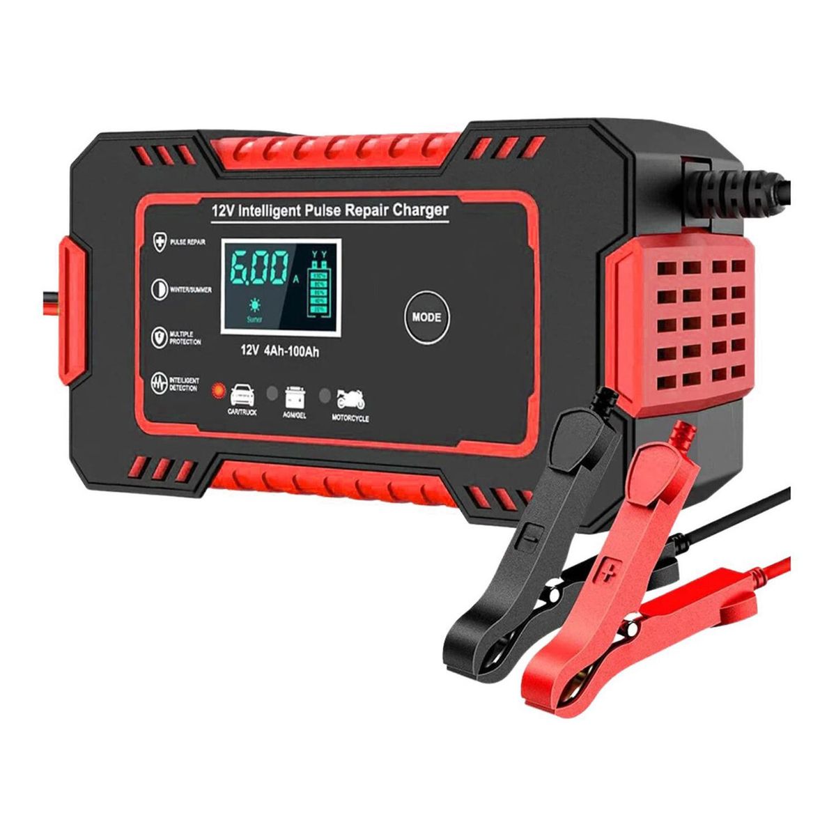 IMPORTCLICK - Cargador Batería Automóvil 6 AMP Monitor Carga Inteligente 12 V Rojo