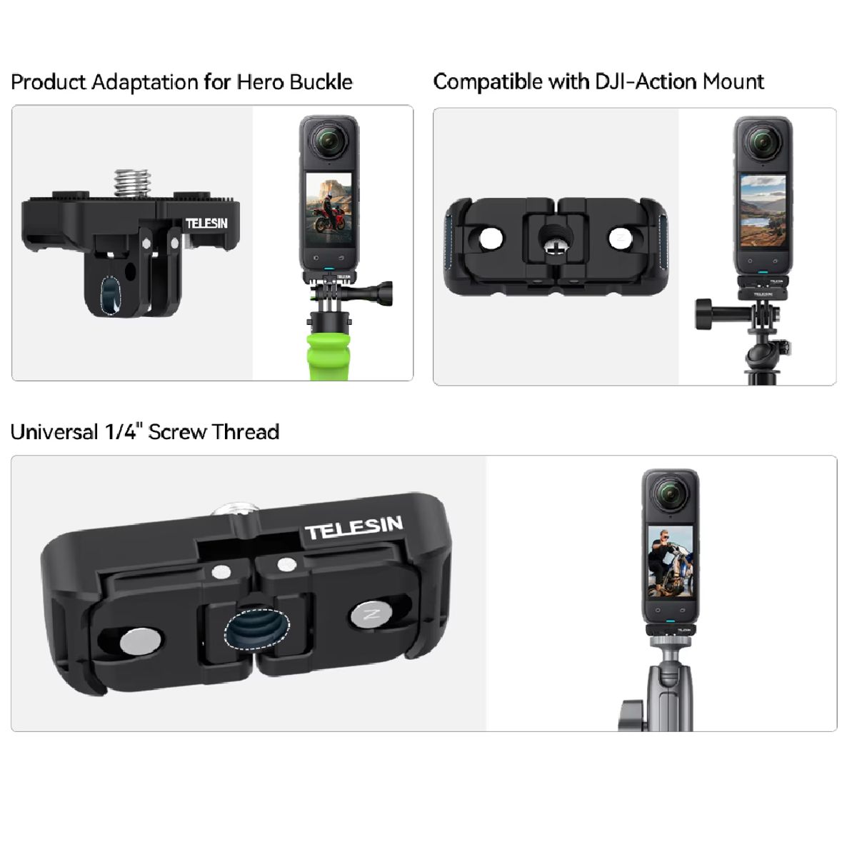 TELESIN - Adaptador Magnético para Insta360 X4 Dos Garras para Montaje