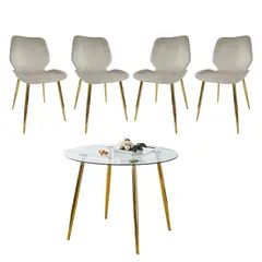 GENERICO - Mesa Redonda Lyon Dorada 100 cm con sillas Mariposa Top Dorada - Beige