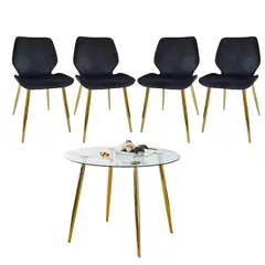 GENERICO - Mesa Redonda Lyon Dorada 80 cm con sillas Mariposa Top Dorada - Negro