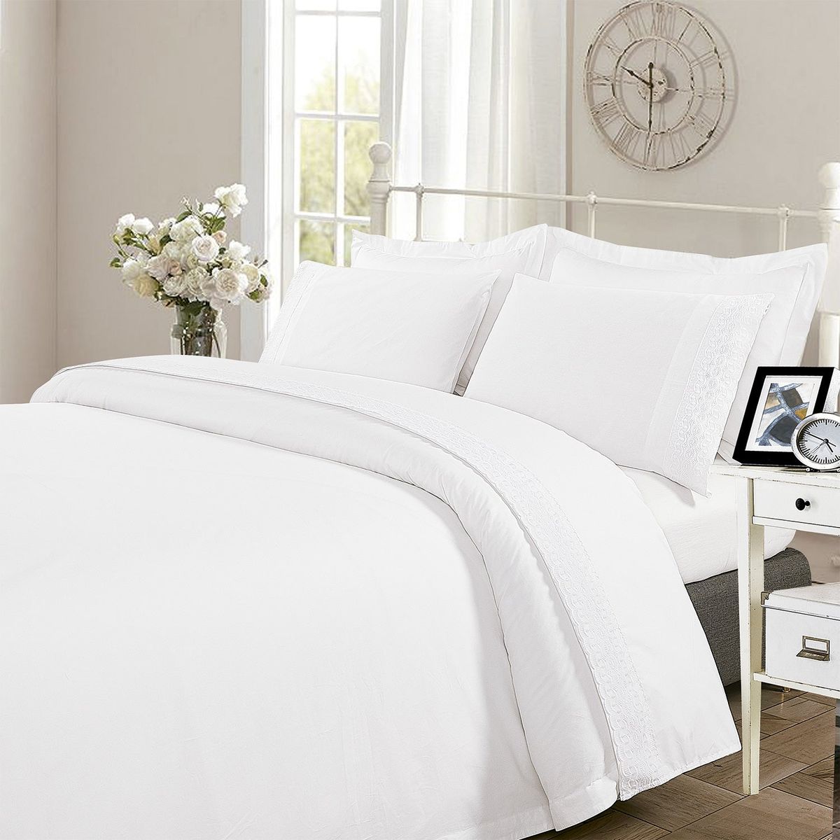 HEBRA - Juego Sabana Broderie Vitoria 1.5P Blanco