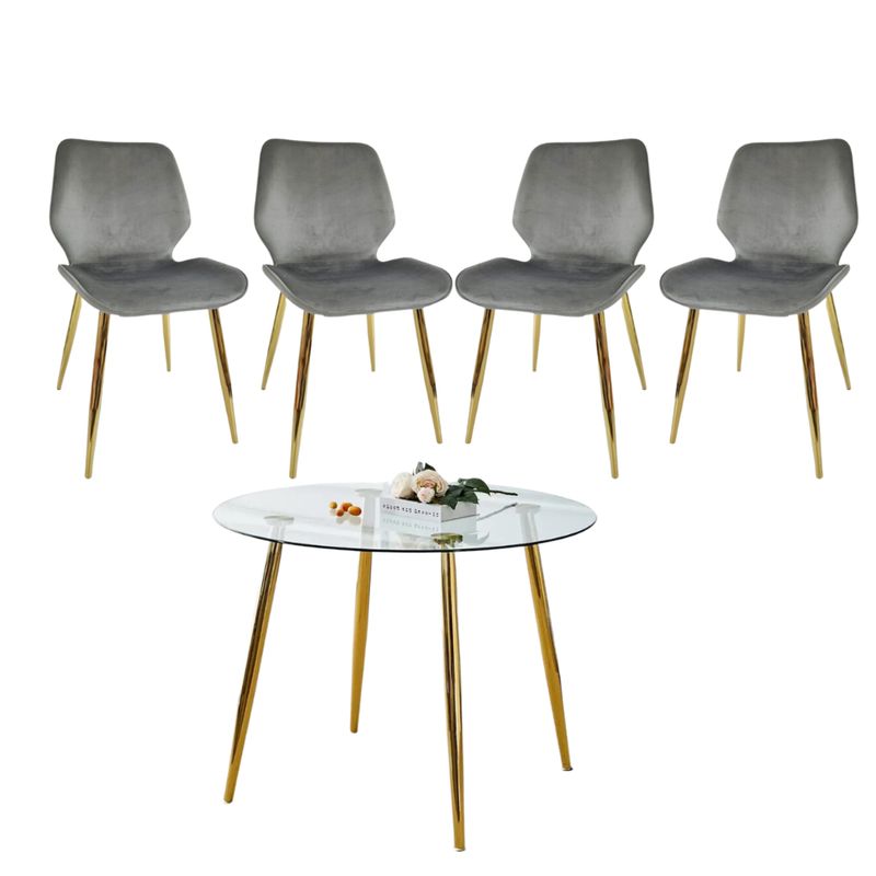 GENERICO - Mesa Redonda Lyon Dorada 80 cm con sillas Mariposa Top Dorada - Gris