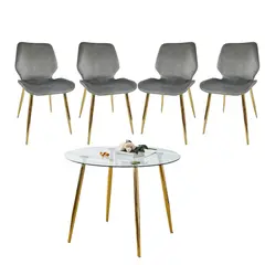 GENERICO - Mesa Redonda Lyon Dorada 80 cm con sillas Mariposa Top Dorada - Gris