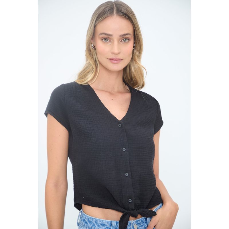 IO - Blusa Manga Corta Negro Mujer Io