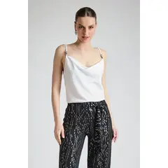 ASH - Top Liso Escote Drapeado Blanco