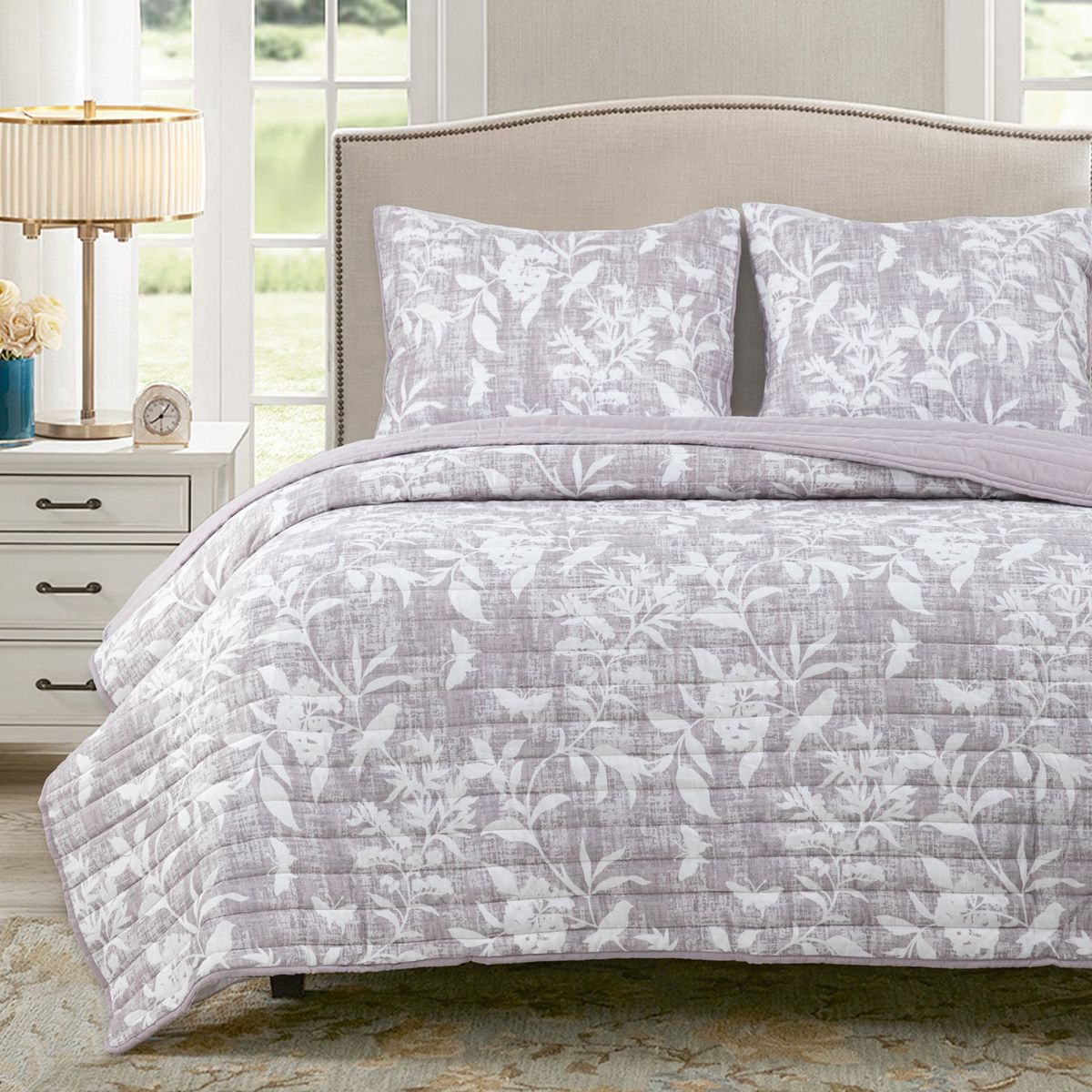 DIB - Quilt Reversible Estam 2P Flores Gris