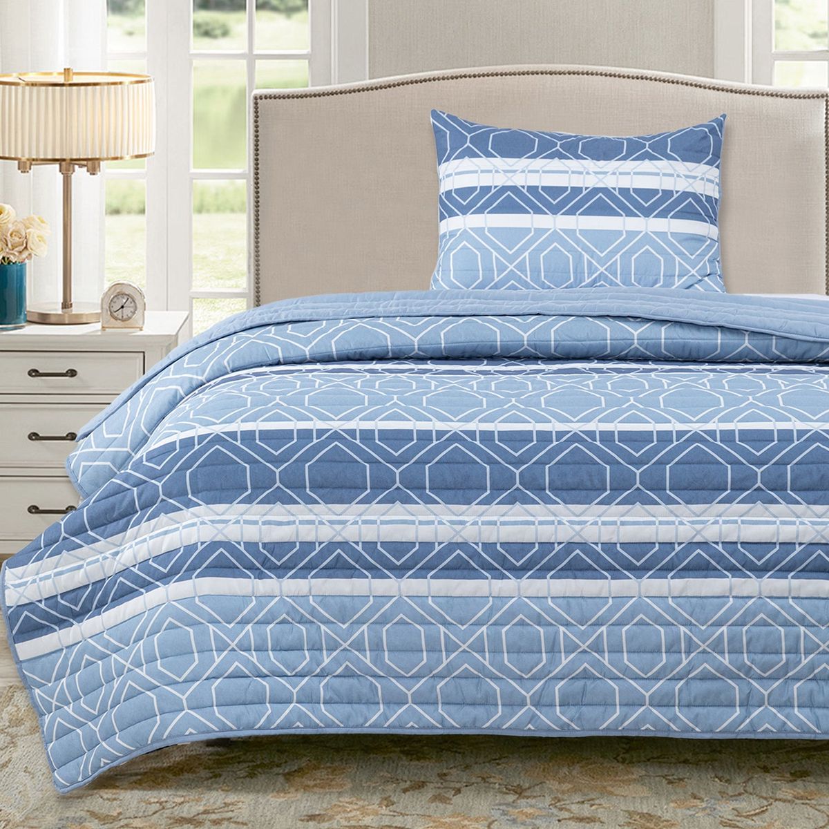 DIB - Quilt Reversible Estam 1.5P Rayas Azul