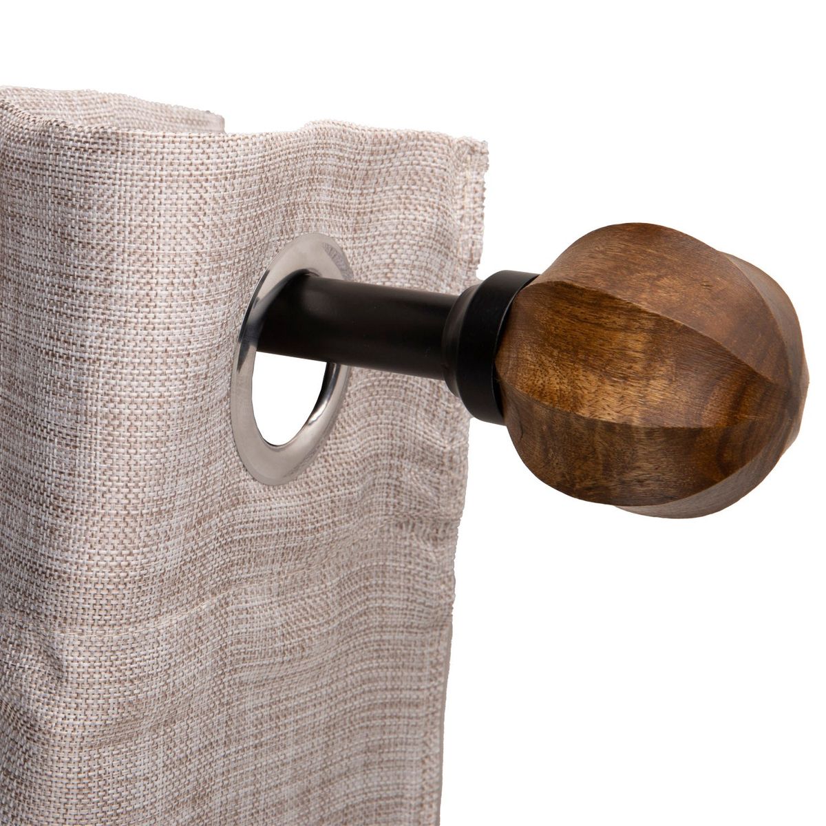 DIB - Set de Barra Cortina 120 a 210 cm extensible Esfera madera