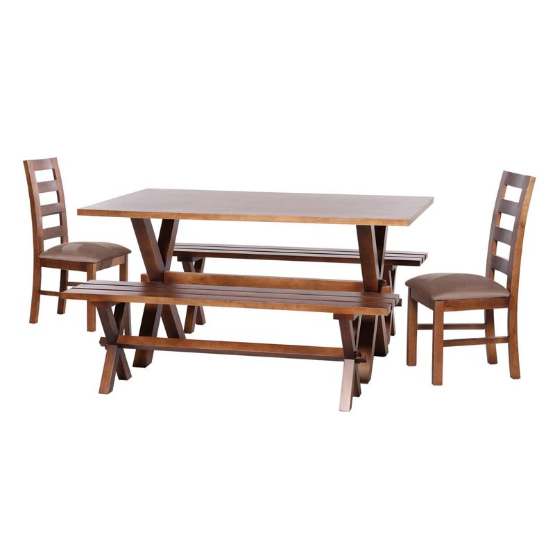 LATAM HOME - Juego De Comedor Sevilla 2 Sillas Granada + 2 Bancas Tela Velvet Beige