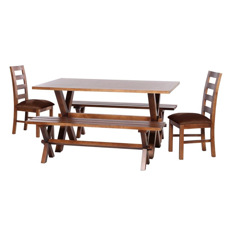 LATAM HOME - Juego De Comedor Sevilla 2 Sillas Granada + 2 Bancas Tela Chocolate