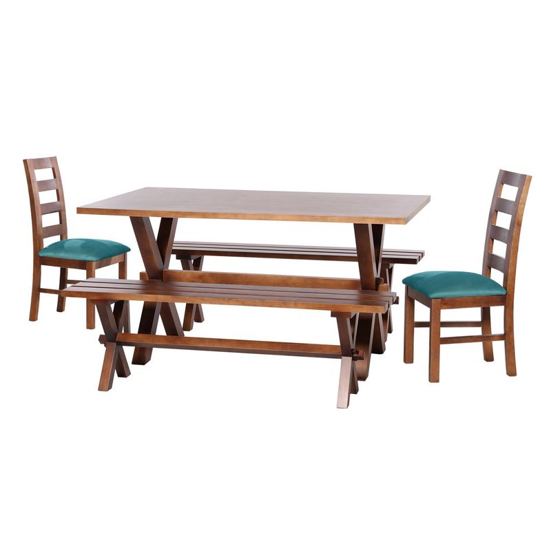 LATAM HOME - Juego De Comedor Sevilla 2 Sillas Granada + 2 Bancas Tela Turquesa