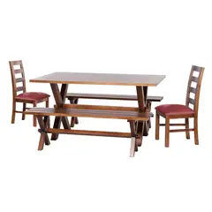 LATAM HOME - Juego De Comedor Sevilla 2 Sillas Granada + 2 Bancas Tela Palo Rosa