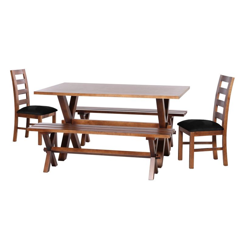 LATAM HOME - Juego De Comedor Sevilla 2 Sillas Granada + 2 Bancas Tela Velvet Negro