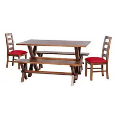 LATAM HOME - Juego De Comedor Sevilla 2 Sillas Granada + 2 Bancas Pu Rojo