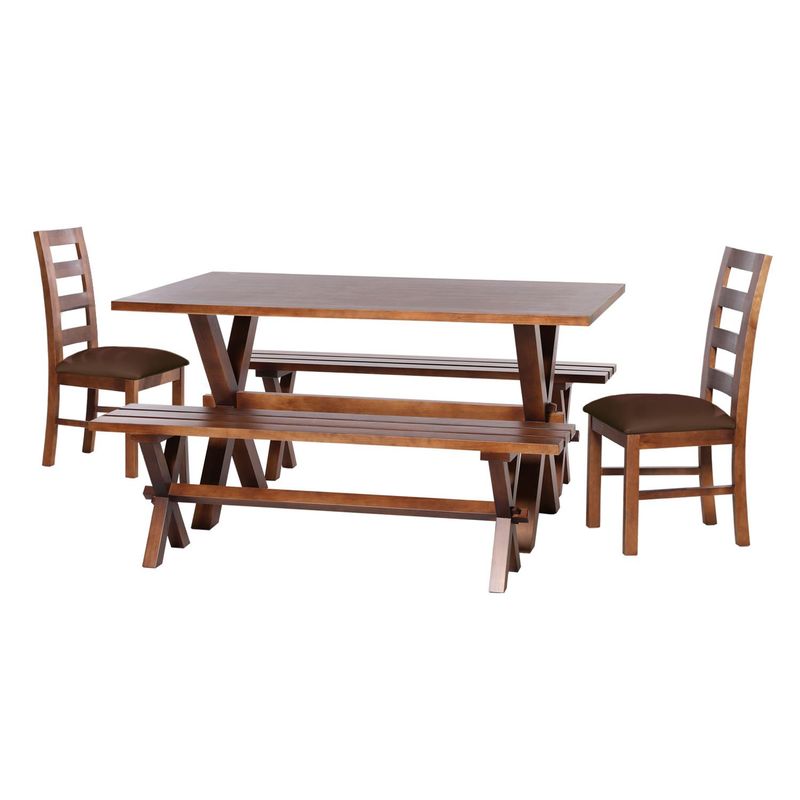 LATAM HOME - Juego De Comedor Sevilla 2 Sillas Granada + 2 Bancas Pu Chocolate