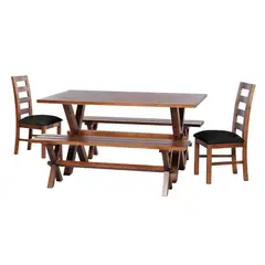 LATAM HOME - Juego De Comedor Sevilla 2 Sillas Granada + 2 Bancas Pu Negro