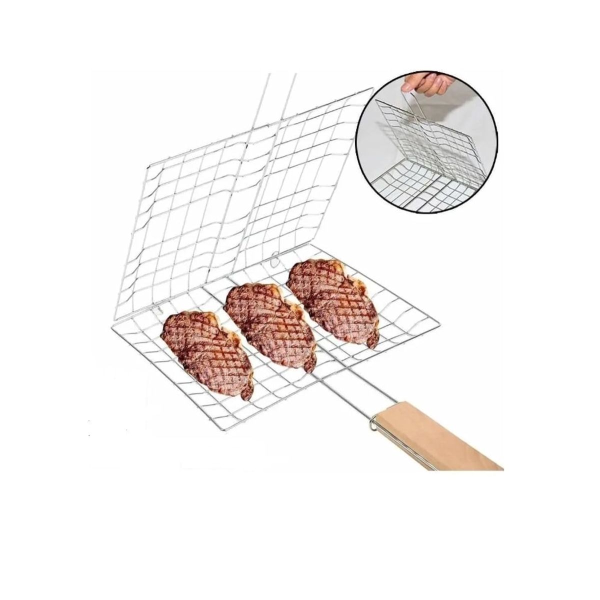 GENERICO - Parrilla Rejilla Doble Barbacoa Asados Pescados Verduras Grey