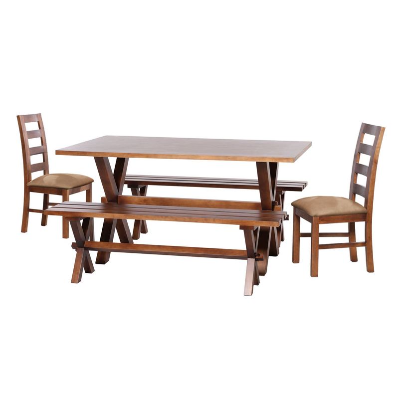 LATAM HOME - Juego De Comedor Sevilla 2 Sillas Granada + 2 Bancas Cuero Beige
